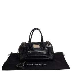 Dolce & Gabbana Black Metallic Leather Miss Easy Way Boston Bag