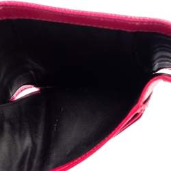 Pre Owned Dolce & Gabbana Fuchsia Leather DG Crystal Embellished Trifold Wallet