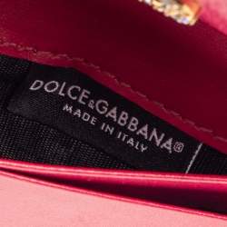 Pre Owned Dolce & Gabbana Fuchsia Leather DG Crystal Embellished Trifold Wallet