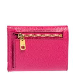 Pre Owned Dolce & Gabbana Fuchsia Leather DG Crystal Embellished Trifold Wallet