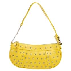 Pre Owned Dolce & Gabbana Yellow Leather Studded Baguette