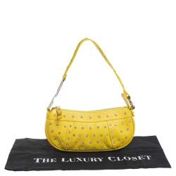 Pre Owned Dolce & Gabbana Yellow Leather Studded Baguette