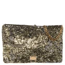 Dolce & Gabbana Gold/Silver Sequins Miss Charles Flap Bag 