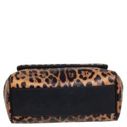 Pre Owned حقيبة دولتشي أند غابانا ميس سيسيلي كبيرة يد علوية كانفاس مقوى مطبوع نقشة الفهد بني / أسود