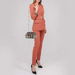 Pre Owned Dolce & Gabbana Whit/Black Leopard Print Calf Hair Crystal Embellished Frame Chain Clutch