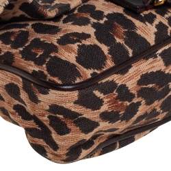 مملوكة مسبقًا حقيبة دولتشي أند غابانا قلاب كورست جلد وكانفاس طباعة فهد بني