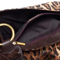 مملوكة مسبقًا حقيبة دولتشي أند غابانا قلاب كورست جلد وكانفاس طباعة فهد بني