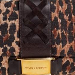 مملوكة مسبقًا حقيبة دولتشي أند غابانا قلاب كورست جلد وكانفاس طباعة فهد بني