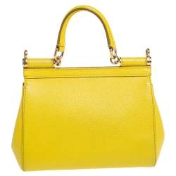 Pre Owned Dolce & Gabbana Yellow Leather Small Miss Sicily Top Handle Bag