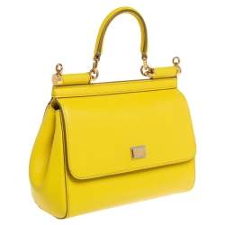 Pre Owned Dolce & Gabbana Yellow Leather Small Miss Sicily Top Handle Bag