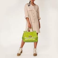 مملوكة مسبقًا Dolce & Gabbana Green Snakeskin Large Miss Sicily Top Handle Bag