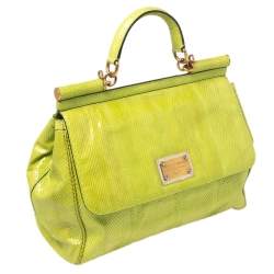 مملوكة مسبقًا Dolce & Gabbana Green Snakeskin Large Miss Sicily Top Handle Bag
