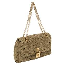 Pre Owned Dolce & Gabbana Lurex Fabric Padlock Shoulder Bag