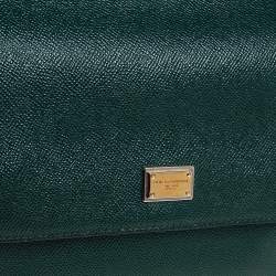 Pre Owned Dolce & Gabbana Green Leather Medium Miss Sicily Top Handle Bag