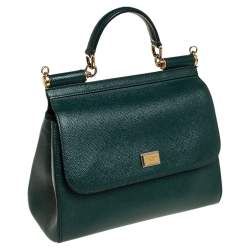 Pre Owned Dolce & Gabbana Green Leather Medium Miss Sicily Top Handle Bag