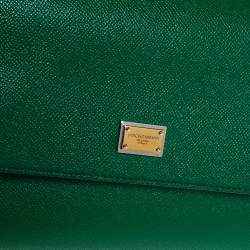 Pre Owned Dolce & Gabbana Green Leather Medium Miss Sicily Top Handle Bag