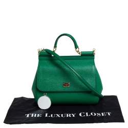 Pre Owned Dolce & Gabbana Green Leather Medium Miss Sicily Top Handle Bag