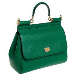 Pre Owned Dolce & Gabbana Green Leather Medium Miss Sicily Top Handle Bag
