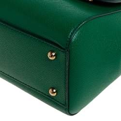 Pre Owned Dolce & Gabbana Green Leather Medium Miss Sicily Top Handle Bag