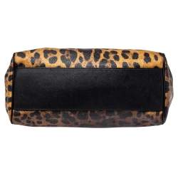 مملوكة مسبقًا Dolce & Gabbana Black/Brown Leopard Print Coated Canvas Large Miss Sicily Top Handle Bag