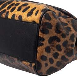 مملوكة مسبقًا Dolce & Gabbana Black/Brown Leopard Print Coated Canvas Large Miss Sicily Top Handle Bag
