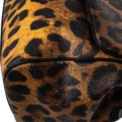 مملوكة مسبقًا Dolce & Gabbana Black/Brown Leopard Print Coated Canvas Large Miss Sicily Top Handle Bag