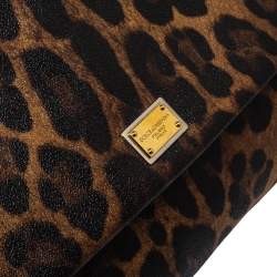 مملوكة مسبقًا Dolce & Gabbana Black/Brown Leopard Print Coated Canvas Large Miss Sicily Top Handle Bag