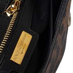 مملوكة مسبقًا Dolce & Gabbana Black/Brown Leopard Print Coated Canvas Large Miss Sicily Top Handle Bag