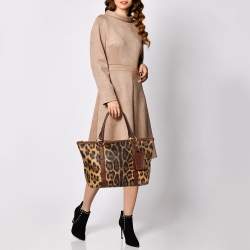 Pre Owned Dolce & Gabbana Brown Leopard Print Coated Canvas Animalier Shopper Tote