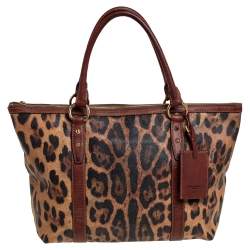Pre Owned Dolce & Gabbana Brown Leopard Print Coated Canvas Animalier Shopper Tote