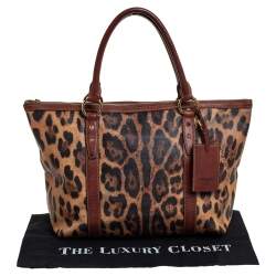 Pre Owned Dolce & Gabbana Brown Leopard Print Coated Canvas Animalier Shopper Tote