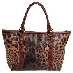 Pre Owned Dolce & Gabbana Brown Leopard Print Coated Canvas Animalier Shopper Tote
