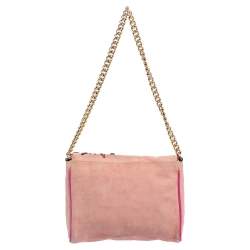 Pre Owned Dolce & Gabbana Pink Suede Flap Chain Crossbody Bag