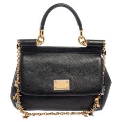 Pre Owned Dolce & Gabbana Black Leather Mini Miss Sicily Belt Bag