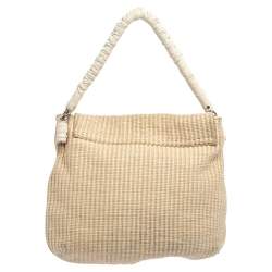 Pre Owned Dolce & Gabbana Beige Woven Raffia And Jute Miss Lexington Hobo