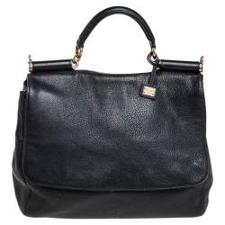 مملوكة مسبقًا Dolce & Gabbana Black Leather Large Miss Sicily Soft Top Handle Bag