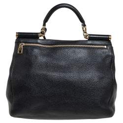 مملوكة مسبقًا Dolce & Gabbana Black Leather Large Miss Sicily Soft Top Handle Bag