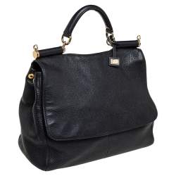 مملوكة مسبقًا Dolce & Gabbana Black Leather Large Miss Sicily Soft Top Handle Bag