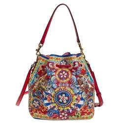 Pre Owned Dolce & Gabbana Multicolor Leather Majolica Bucket Bag