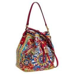 Pre Owned Dolce & Gabbana Multicolor Leather Majolica Bucket Bag
