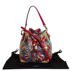 Pre Owned Dolce & Gabbana Multicolor Leather Majolica Bucket Bag