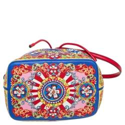 Pre Owned Dolce & Gabbana Multicolor Leather Majolica Bucket Bag