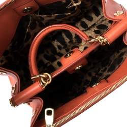 Pre Owned Dolce & Gabbana Orange Leather Miss Sicily Double Zip Top Handle Bag