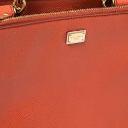 Pre Owned Dolce & Gabbana Orange Leather Miss Sicily Double Zip Top Handle Bag