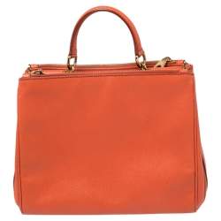 Pre Owned Dolce & Gabbana Orange Leather Miss Sicily Double Zip Top Handle Bag
