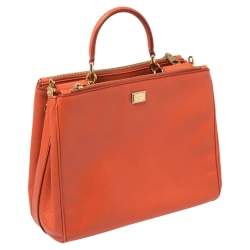 Pre Owned Dolce & Gabbana Orange Leather Miss Sicily Double Zip Top Handle Bag