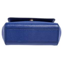 Pre Owned Dolce & Gabbana Blue Leather Small Miss Sicily Top Handle Bag