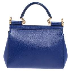 Pre Owned Dolce & Gabbana Blue Leather Small Miss Sicily Top Handle Bag
