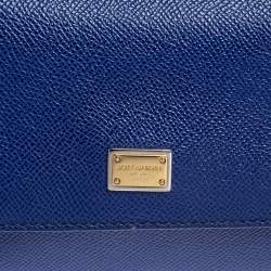 Pre Owned Dolce & Gabbana Blue Leather Small Miss Sicily Top Handle Bag