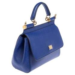 Pre Owned Dolce & Gabbana Blue Leather Small Miss Sicily Top Handle Bag